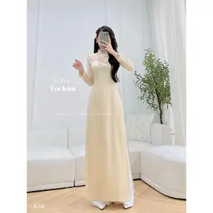 Ao Dai Viet nam| Cream Van Go theu Design Ao Dai  A44 | Ao Dai for Women| Lunar New Year