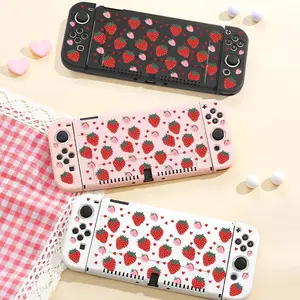 Strawberry Pattern Game Console Protective Case, Soft TPU Game Console Protector, Console Protective Cover, Gaming Console Accessories for Nintendo Switch OLED