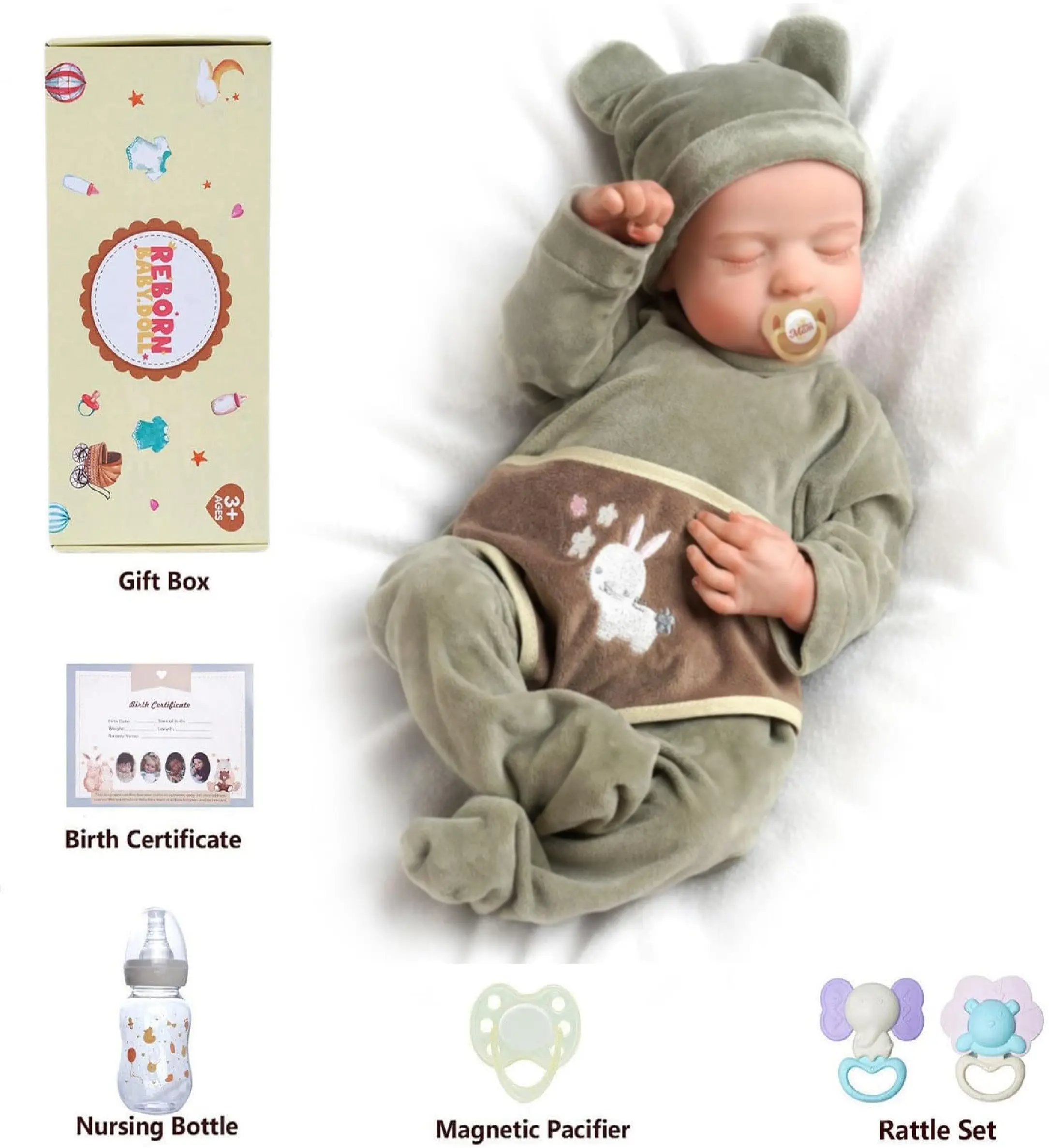 BABESIDE Levi 20-in Lifelike Realistic Newborn Reborn Baby Girl Doll - Full Body Vinyl Soft Body, Anatomically Correct, Clothing Set, Toy Set, Cuddly Gift for 3-4 Years Old Kids