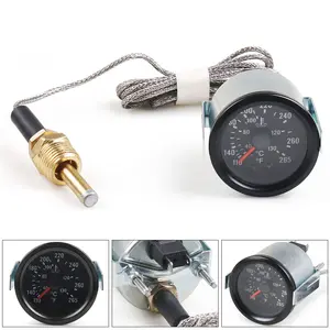 2" 52MM Mechanical Water Temp Gauge 40-130℃/110-265℉ Water Temperature 12V Temp Gauge Yellow Light Car Meter With Sensor NPT 1/2