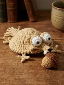 Funny Crochet Squirrel Coaster with Acorn - Handmade Amigurumi Mug Rug