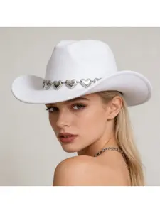 European and American cross-border hollow metal oversized love chain hat chain hip hop punk cowboy hat top hat retro felt hatSpeedy Smarts