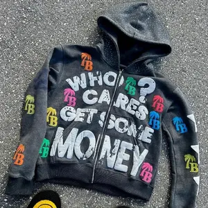 Men's Y2K monogrammed zip-up jacket with long sleeves for punk, gothic, street style.