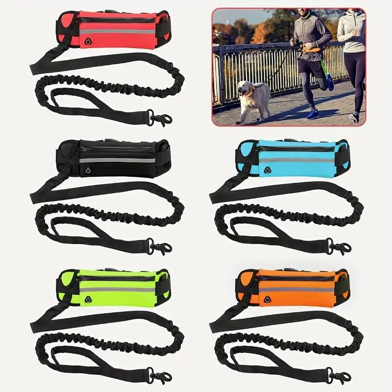 Hands-Free, Anti-Pull Dog Leash—Ideal for Walking and Running—Features a Zippered Waist Pouch, Extra-Thick Handle, and High-Elasticity Design security safe