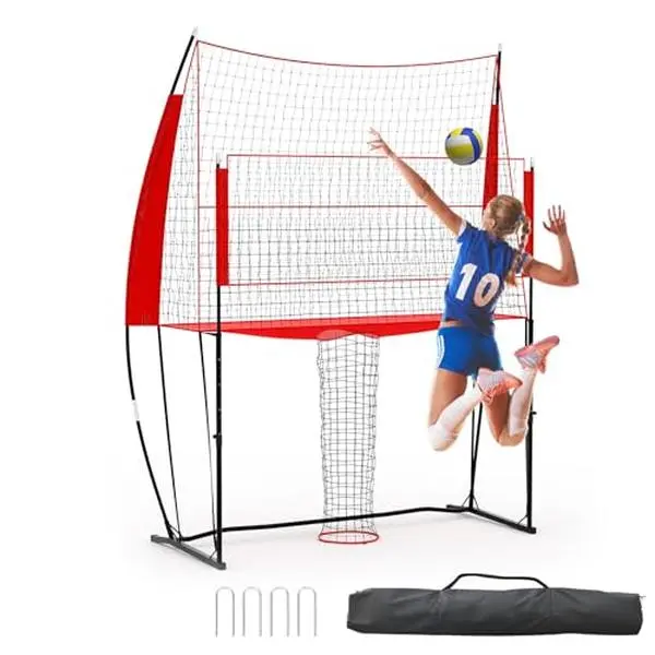 Volleyball Training Rebounder Net, 11x8 ft Portable Volleyball Equipment with an Oxford Fabric Net and Steel Frame, Features Adjustable Height for Hitting & Blocking Practice, Nets