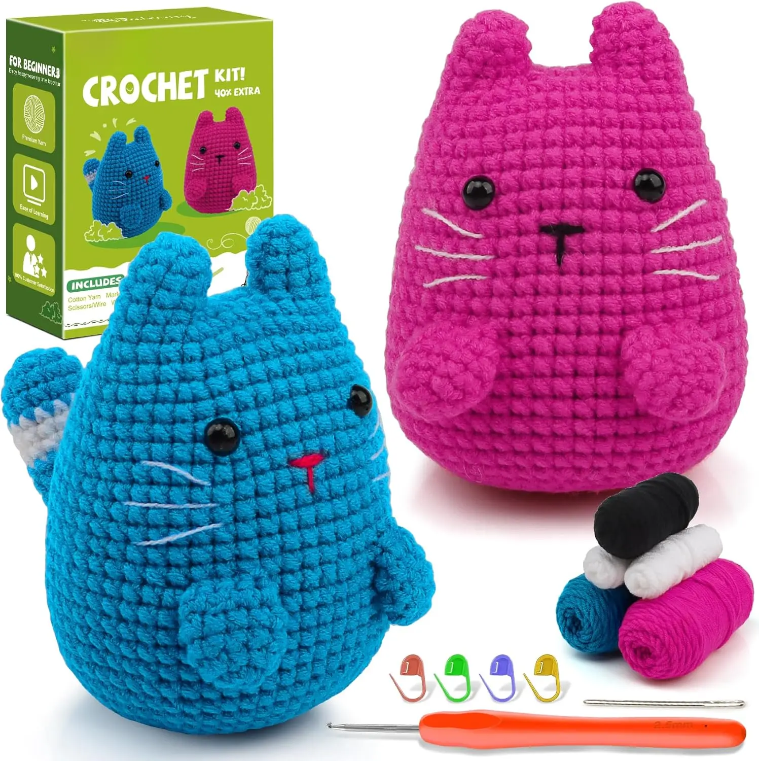 Crochet Kit for Beginners Crocheting: Crochet  Kits for  & Adults - Learn to Knitting Cat Amigurumi Starter Kit with Detailed Tutorial Video and Instructions (40%+ Yarn )