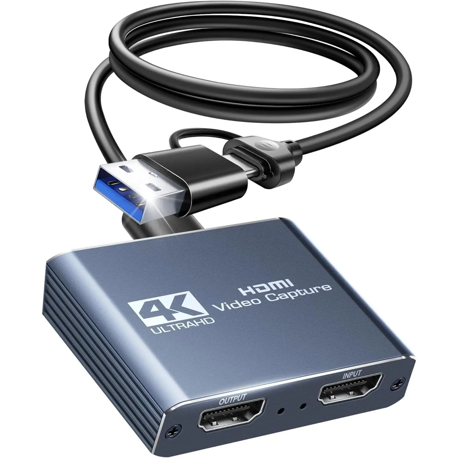 4K HDMI to USB 3.0/Type-C Audio Video Capture Card - Low Latency 1080P 60FPS Recording Device for Nintendo Switch, PS5, PC, External TV Tuner Accessory