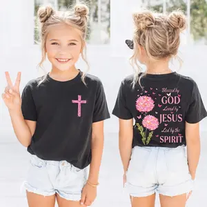 Blessed By God Loved By Jesus Led By The Spirit 2 Sided T-Shirt Pure Cotton Graphic Tee for Youth and Adult Streetwear Tops