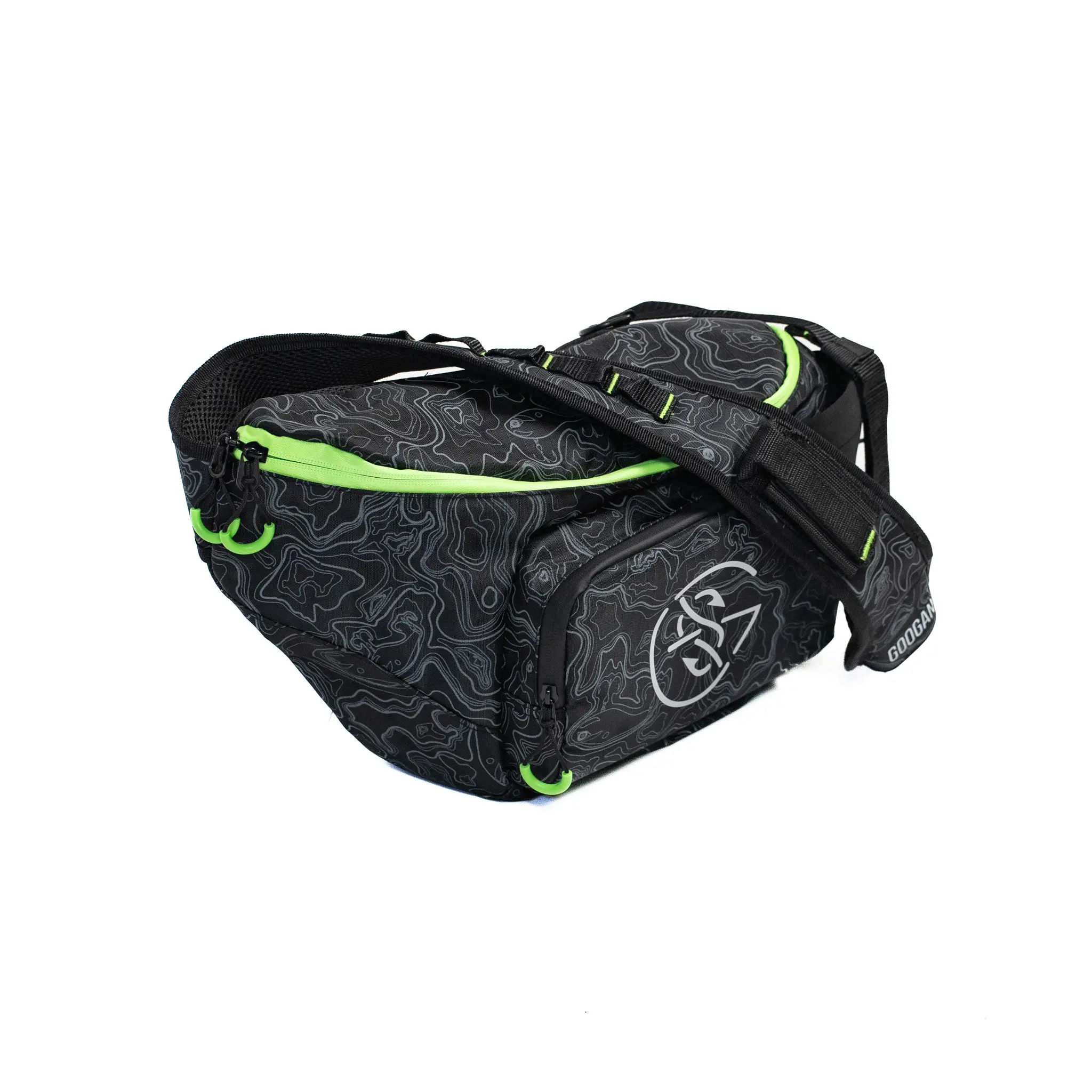 GOOGAN SQUAD Sling Pack - Waterproof Tactical Fishing Gear for Adults, with Chest Strap, Reinforced Zips, Tackle Tray & Tool Holster, for Bass Angling, Durable Fishing Gear Bag