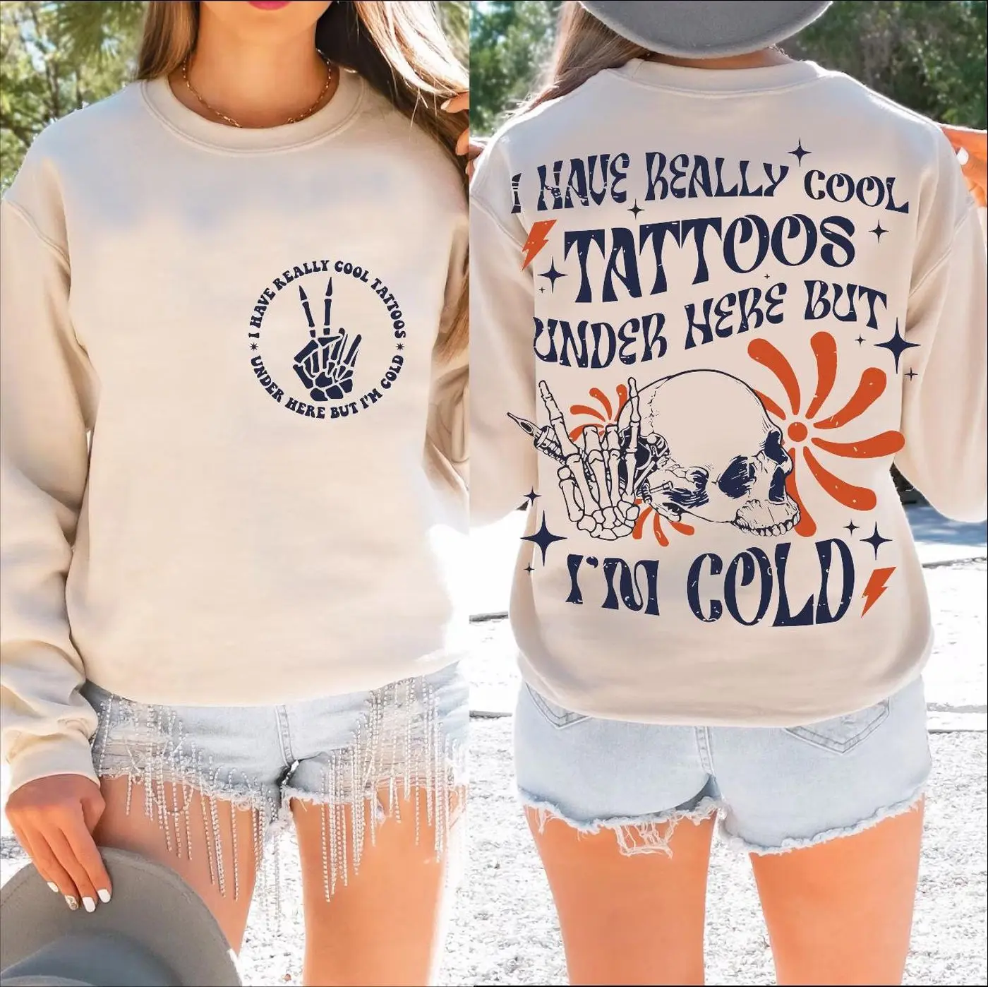 Funny Tattoos Sweatshirt, I Have Cool Tattoos But Im Cold Sweatshirt, Tattoo Lover Sweatshirt, Funny Skull Tattoos Sweatshirt, CRT384