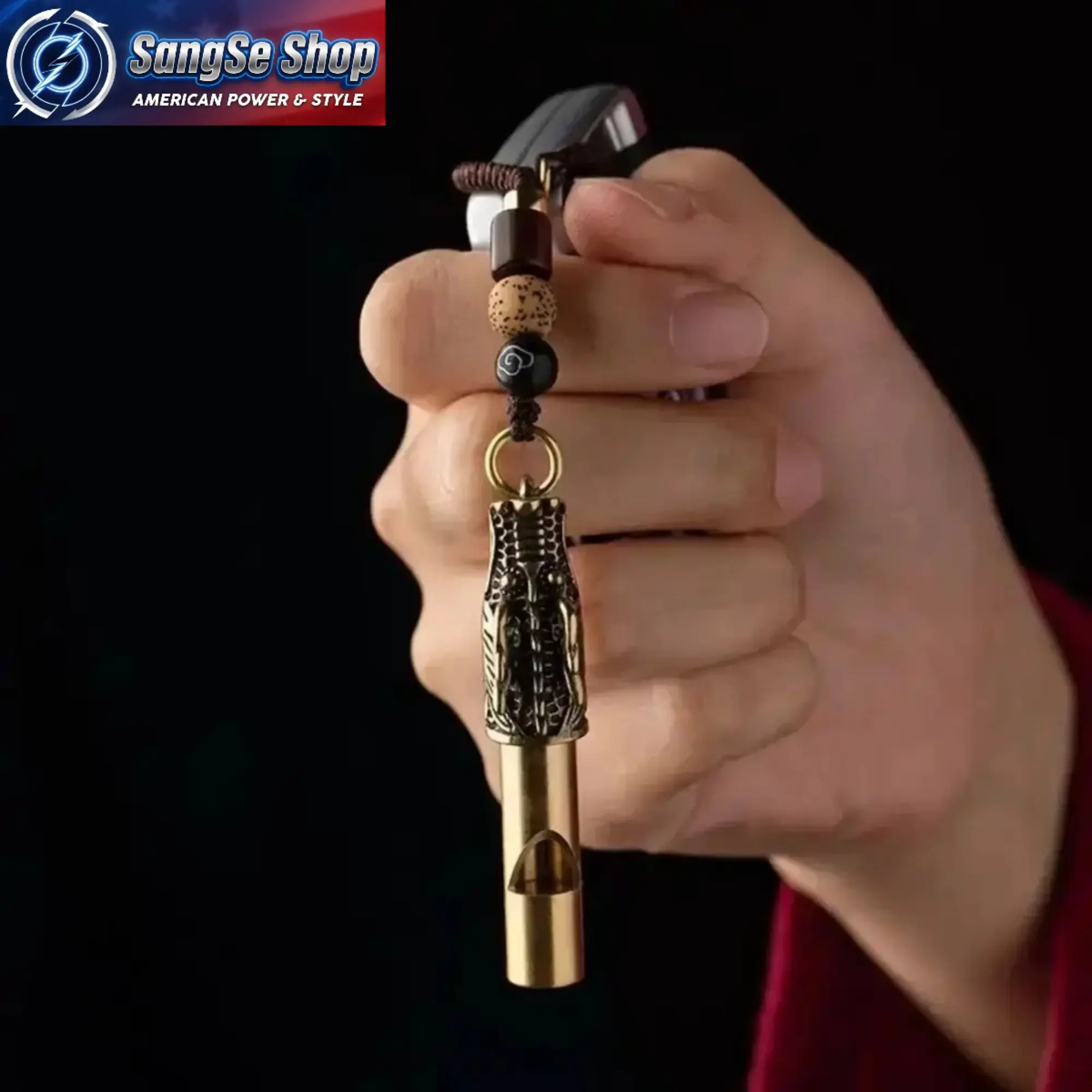 Compact Brass Survival Whistle Keychain with Traditional Chinese Design, Unisex Emergency Signal for Camping, Hiking, and Travel, Outdoor Survival, Built-In String Keychain, Survival Tool
