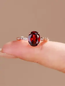 Vintage Egg Shape Garnet Zircon Ring for Women, Adjustable Luxury Open Band, Perfect Gift for Mom or Loved One, Daily Wear Jewelry