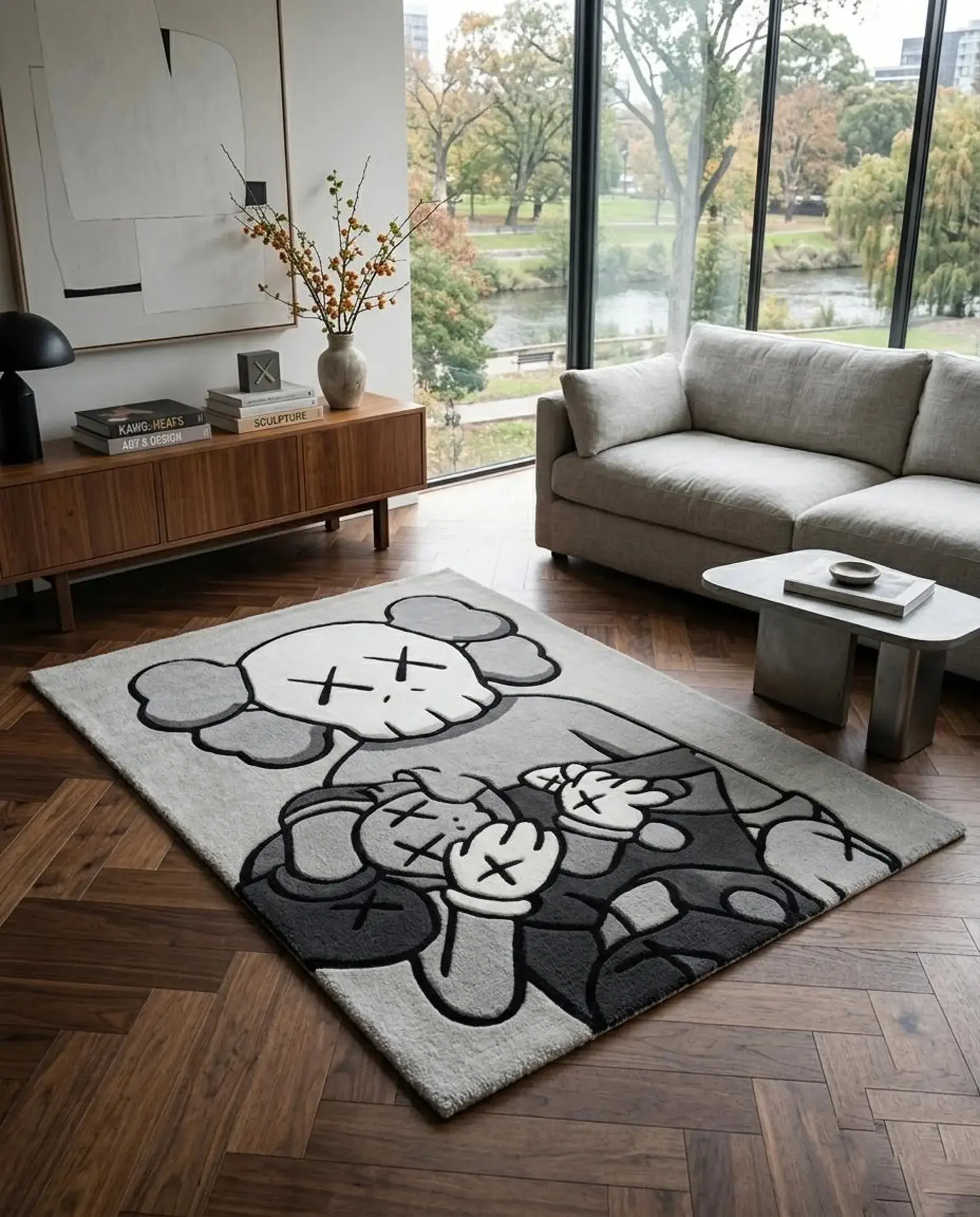 KAWS Inspired Handmade Tufted Wool Area Rug, Pop Art Design, Luxury Living Room Soft Furnishings Carpet