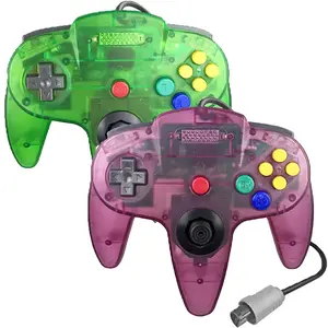 2 Pack Classic N64 Controller,Wired Controller Joystick Compatible with N64 Console (Clear Green and Clear Purple)