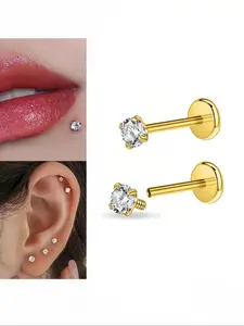 Stainless Steel Cz Stud Body Piercing Jewelry, Tragus Nose Helix Conch Medusa Lip Labret, 16g 2-4mm Zircon, Unisex Ear Ring, Helix Pierced Ring