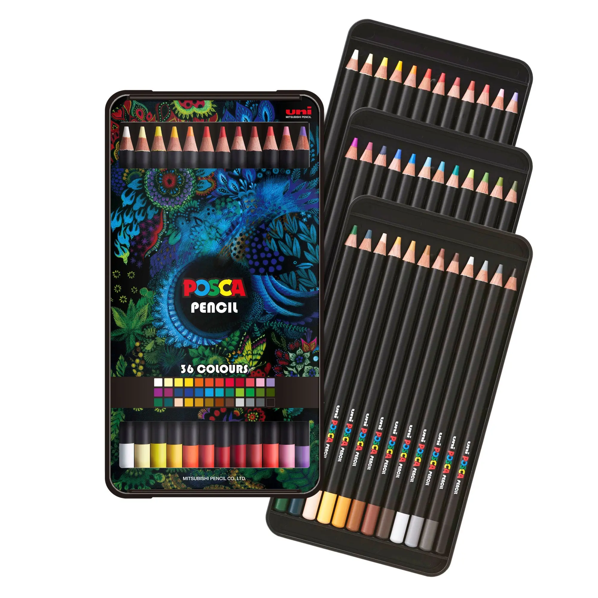 uni® POSCA Colored Pencils, 4.0mm Soft Core, Assorted Colors, 36 Count