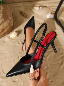 New Summer Arrival Minimalist Pointed Toe Thin Stiletto Heel Open Back Double Straps Adjustable Metal Buckle Sandals for Women, High Heels Sandal, Leg Lengthening Comfy Soft Sole Non-blister Heels Fit Wide Feet for Office Work Commute Date