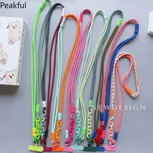 Y2K Colorful Phone Lanyard Strap, Stylish Braided Crossbody Rope Chain Accessory with Interchangeable Tabs, lightweight durable & eye-catching design, great for summer outfits, concert events, casual streetwear looks and keeping phones safe