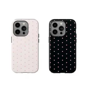 for iPhone 16 ProMax Glossy-Pink polka dot iPhone case, pink, black, suitable for iPhone17 ProMax, 16Pro, 15, 14 Glossy- Premium phone case | Shockproof protective phone case |   Smart phone case Suitable for iPhone 17 ProMax all-inclusive mobile Compatib