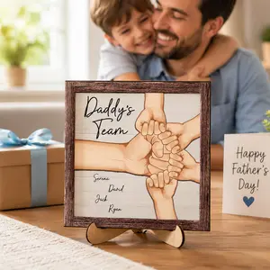 Personalized Daddys Team Wooden Plaque Custom Kids Names Fist Bump Family Sign 10 Styles Rustic Desk Decor Fathers Day 2026 Gift For Dad Gift For Husband Gift From Kids Gifts For Family Room Decor Home Decor Fist Bump Plaque Family Hands Sign