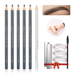 Waterproof Eye-Brows Pen-cil Set, Pull Cord Peel-off Eyebrow Pencil Microblading Eyebrow Pen Supplies Kit, White Eye-Liner Pencil and Eyebrows Tool Tattoo Makeup For Marking (5+1 Gray)