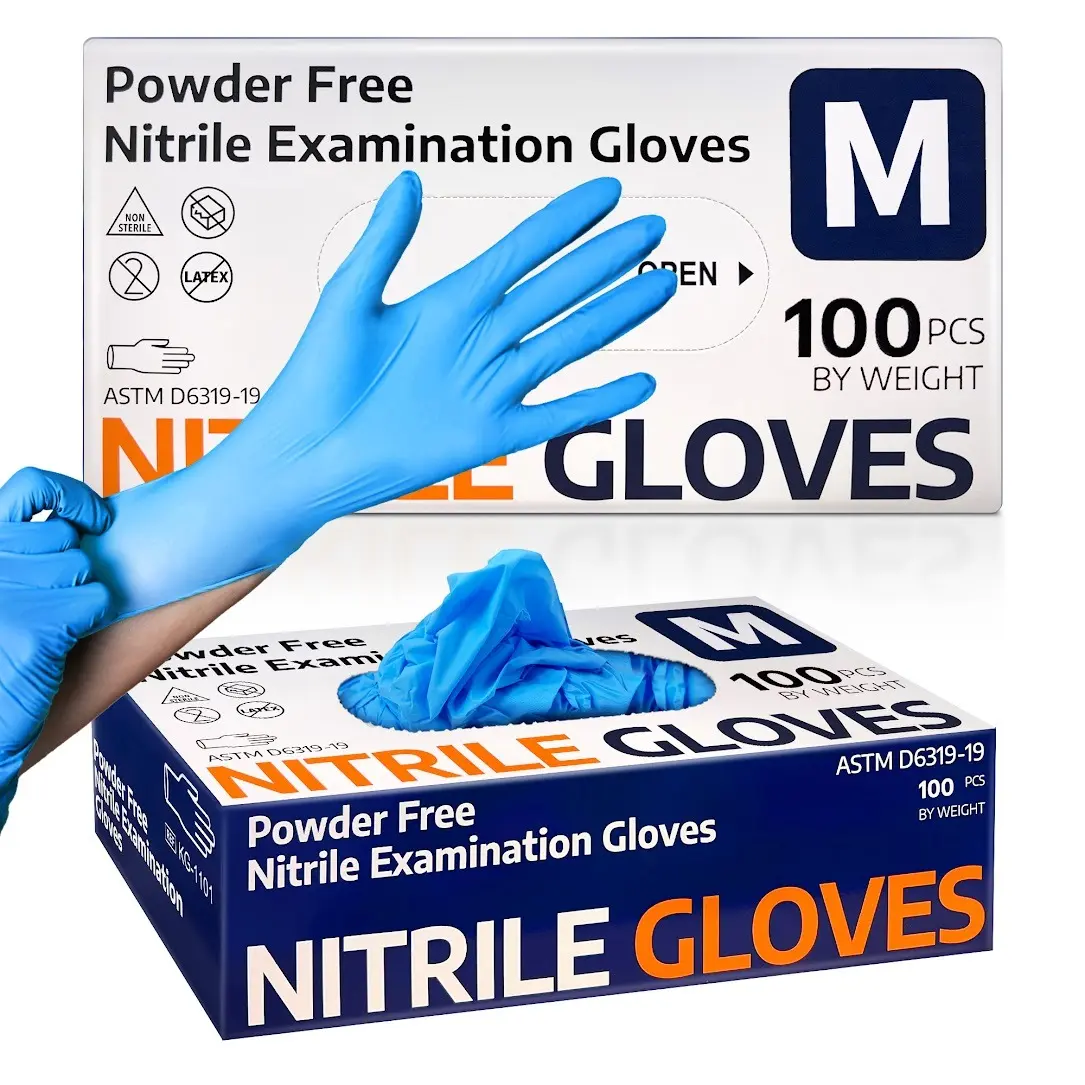 100pcs Ultra-Durable Nitrile-Based Disposable Cleaning Gloves - Latex-Free, Non-Slip, Soft, Tearproof, Powder-Free, Allergy-Friendly, Ambidextrous Fit, Exam Grade Maxi Gloves for Kitchen, Cleaning, Salon Areas