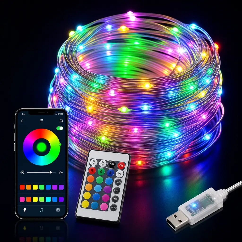 65.6ft Sound-Control RGB Smart LED String Lights - App & Remote Controlled, Waterproof USB Multi-Color Fairy Lights for Bedroom, Christmas Decor, Led Lights
