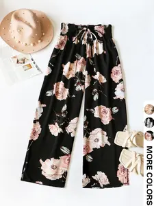 Plus Size Women's Casual Fashion Bohemian Floral Printed Pants, Comfortable High Waist Fit Trousers for All Seasons, Stylish Ladies' Clothing