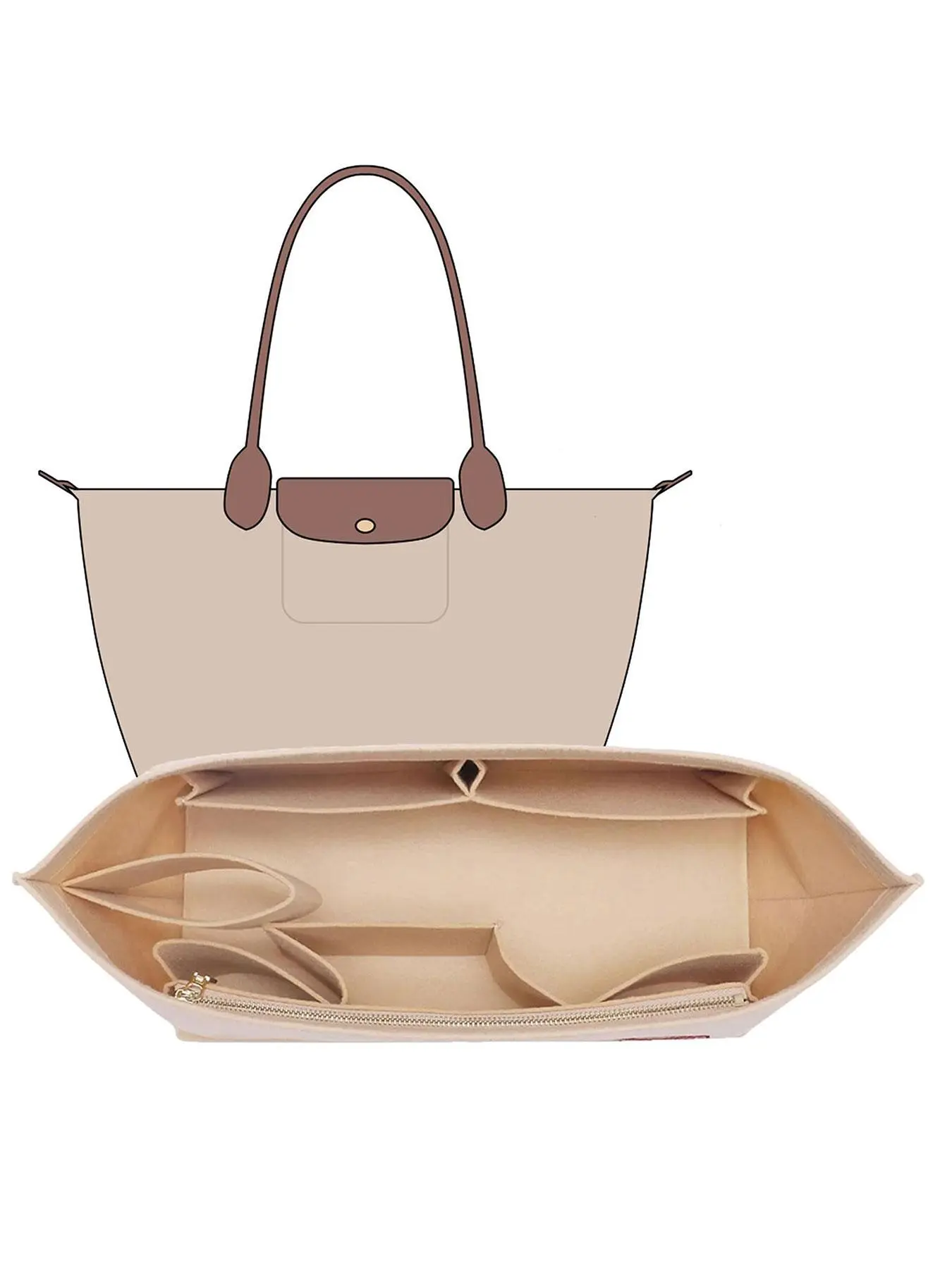 Felt Bag Organizer Insert, Handbag Organizer, Side Organizer Bag, Bag Insert for Le Pliage Large, Neverfull MM, Coach City 33, Goyard PM and More, Purse Insert for Bags, Travel Accessories, Inner Pouch, Organizing Pouch, Purse Organizer Pouches