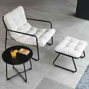 SeeHill 3-piece Outdoor Beach Set with A Lounge Chair, Side Table and Ottaman,  Weather Resistant Patio Lawn Set with Thick Cushion for Porch, Deck, Garden,  Living Room, Bedroom, Balcony, Off White & Gray