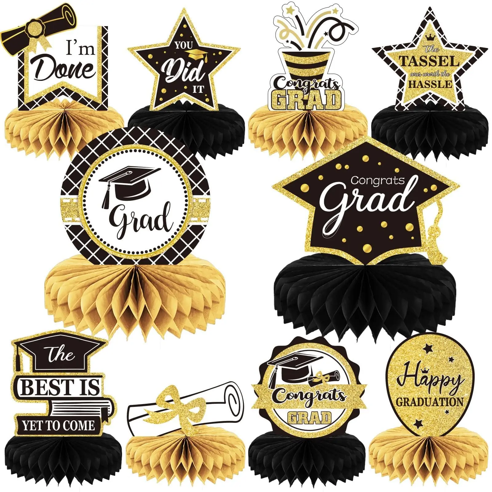 10 pcs Class of 2026 graduation party decorations — honeycomb centerpieces, “Congratulations Grad” table toppers, graduation party favor supplies,back to school,back to school haul
