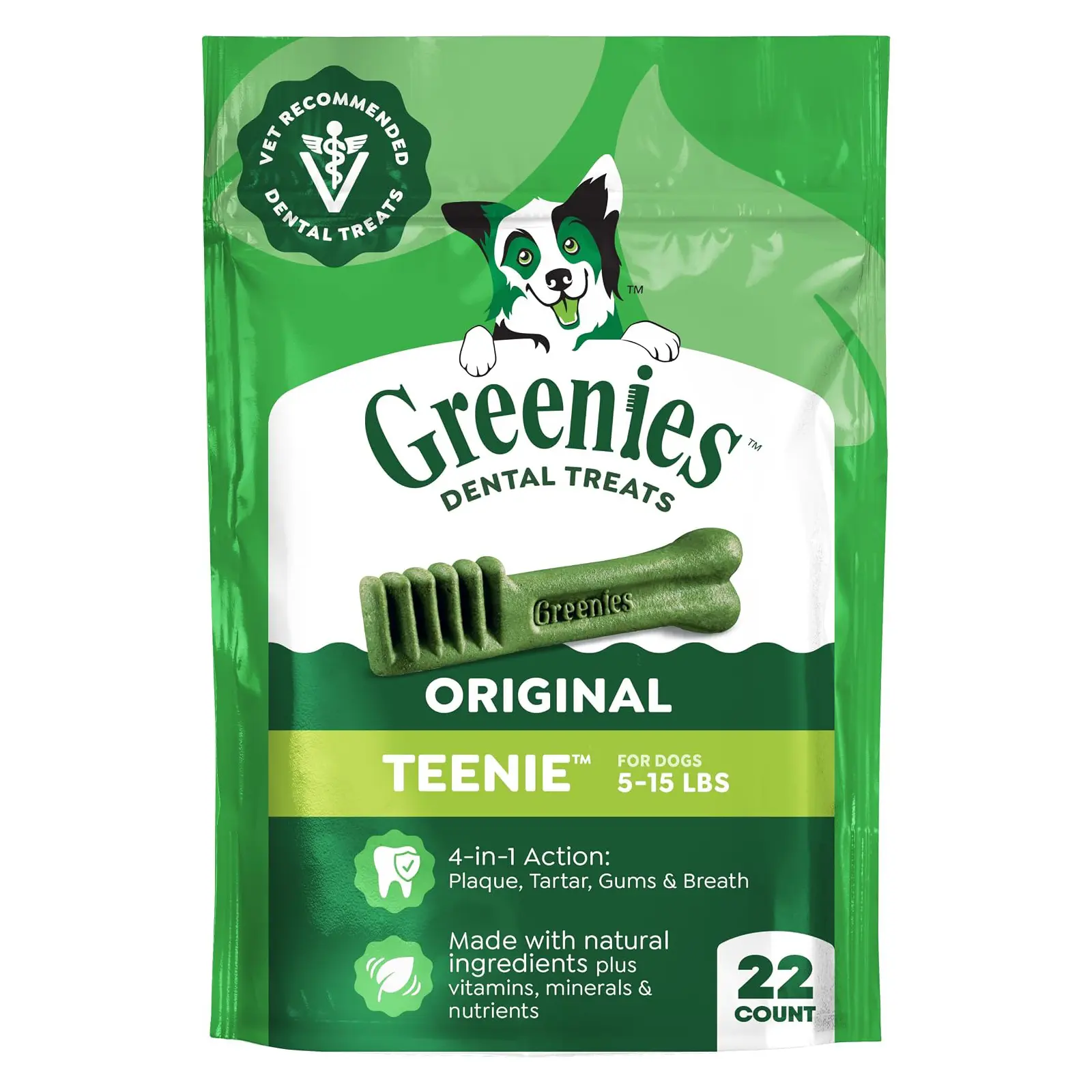 Greenies Teenie Original Natural Dental Dog Treats, Chicken, 22 Count Vet-recommended, cleaner teeth after 28 days, cleans to gumline, for dogs 5-15 lbs, original chicken flavor
