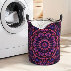 Purple vintage mandala print laundry basket - Thick polyester fabric, foldable for space-saving design, sturdy handle, suitable for clothes, toys, bedroom organization, classic style high-quality materials, storage solution, essential for apartment living