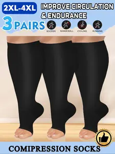 3 Pairs Plus Size Compression Socks, 20-30 Mmhg Wide Calf Booster Socks for Circulation, Running, Nurses, Pregnant Women, Athletic Socks