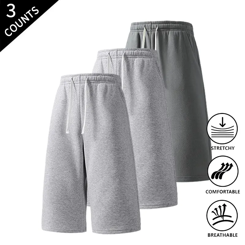 3-Pack Summer Vibes Men’s 7/8 Length Sweatpants, Oversized Baggy Fit, Elastic Drawstring, Soft Fabric, for Gym, Loungewear, and Casual Wear, Cropped Pants