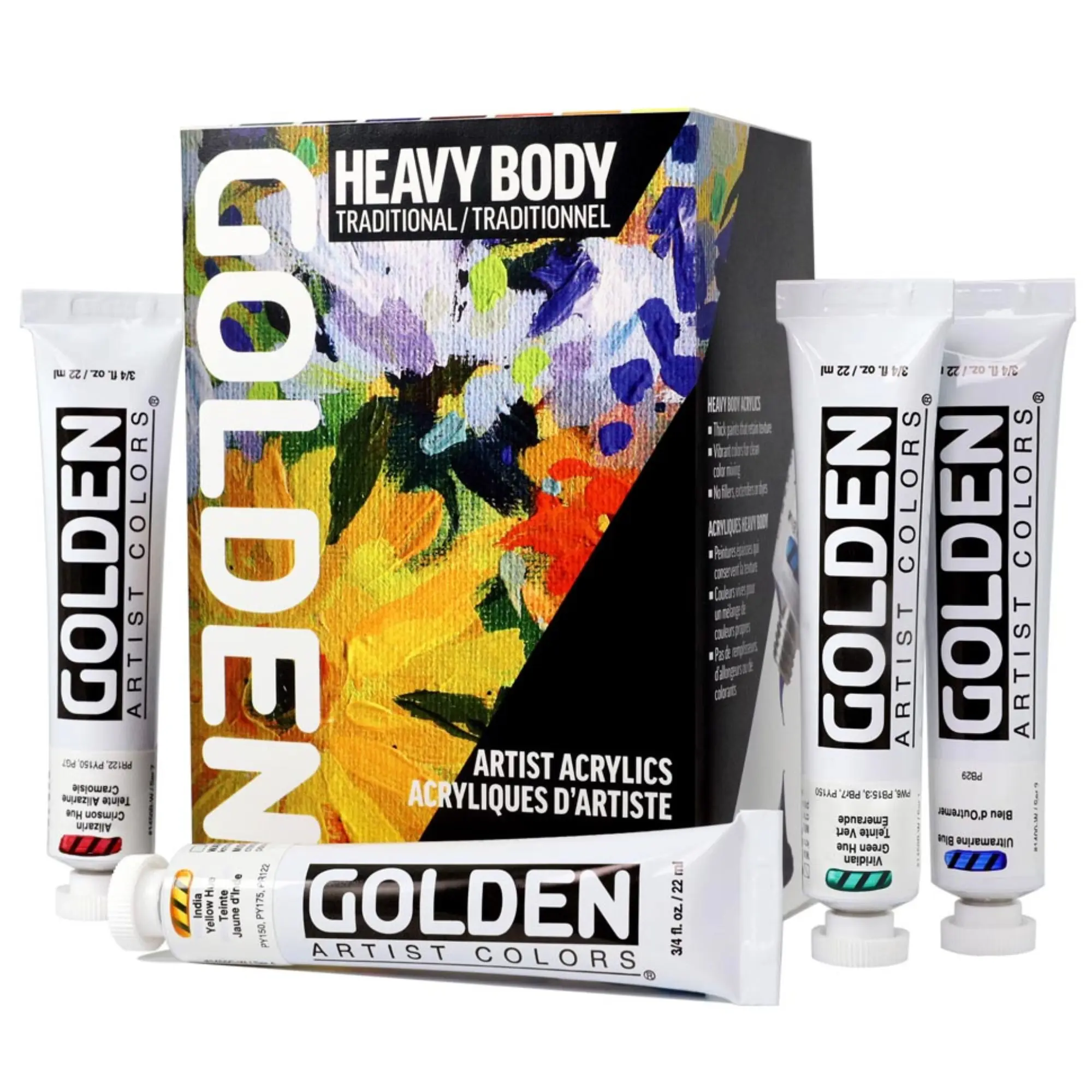 Golden Heavy Body Traditional Set - 8 Color Heavy Body Acrylic Paint Set with Gloss Glazing Liquid - 3/4 oz Tubes