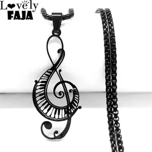 Musical Note Hollow Pendant Necklace Women Piano Keys Stainless Steel Goth Necklace Music Symbol Gift Jewelry Gift N8598S03