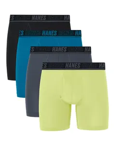 Hanes Moves Ultimate Men's Anti-chafe Boxer Brief Underwear Total Support Pouch X-temp Assorted 4-pack 6" Multi Pack Comfortable Fit Soft Stretch Fabric Breathable Umsbf4
