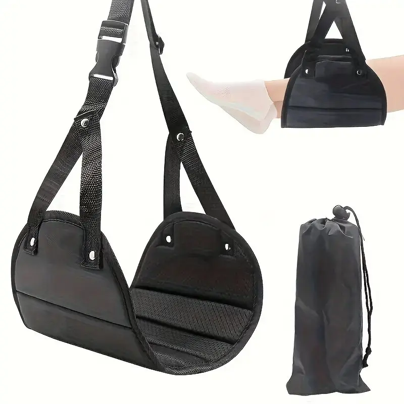 1 airplane foot hammock, foot pedal, airplane travel foot pedal, flying leg hammock hanging rope, portable travel accessories, adjustable height for airplane, train, office, Footrest Hammock