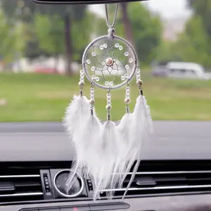 Dream Catcher for Car Rear View Mirror, Small Feather Hanging Ornament, Boho Wall Decoration, Lucky Charm Gift