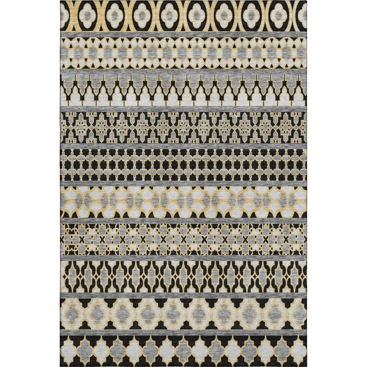 HomeRoots 661432 3 x 5 ft. Charcoal Ivory & Copper Ikat Washable Machine Made Rectangle Area Rug with UV Protection