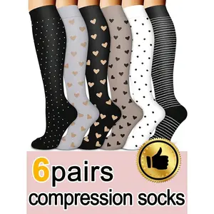 6 Pairs Unisex Compression Socks, Soft & Lightweight Over-The-Knee Stockings, Low Pressure Support Socks, Suitable For Nurses, Running, Sports, Travel, Autumn Wear