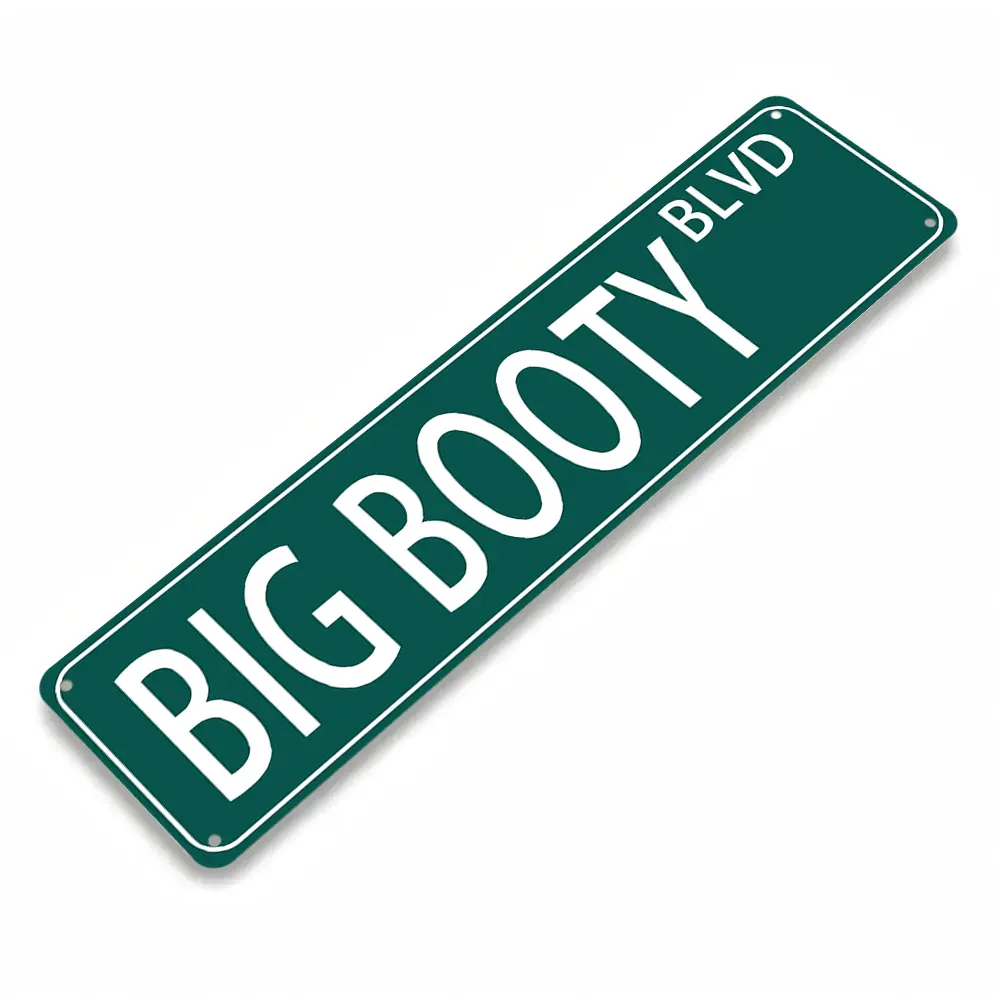 Big Booty Blvd Flat Aluminum Street Sign, Funny Adult Humor Wall Decor, Vintage Green Road Sign Design, Suitable for Man Cave, Garage & Bachelor Pad, 16x4 Inch, Nice Rude Humor Gift for Friends & Sarcastic Decor Enthusiasts, Trendy Viral Retro Meme Indoor