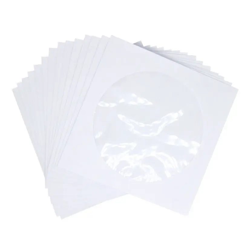 CD DVD Sleeves, DVD CD Media Paper Envelop Sleeves Holder with Clear Window Close Flap White, Pack of 100