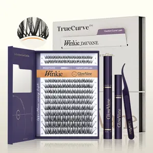 GlowVane TrueCurve DIY Lash Kit | 0.03mm Curved Lash Clusters Soft Lightweight 8-18mm DDCurl DIY Lash Extensions for Beginners Seamless Eye Fit Zero Strain(FS3)