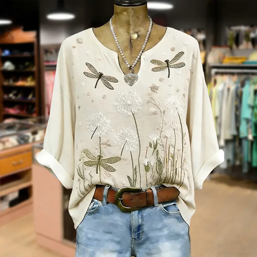 Cherrybetty Vintage Floral Embroidered Notch Neck Half Sleeve Blouse Plus Size Fashion Summer Tops Spring Tops Cute Tops For Women Tops For Women Tiktok Shop Spring Glow Up summerwins