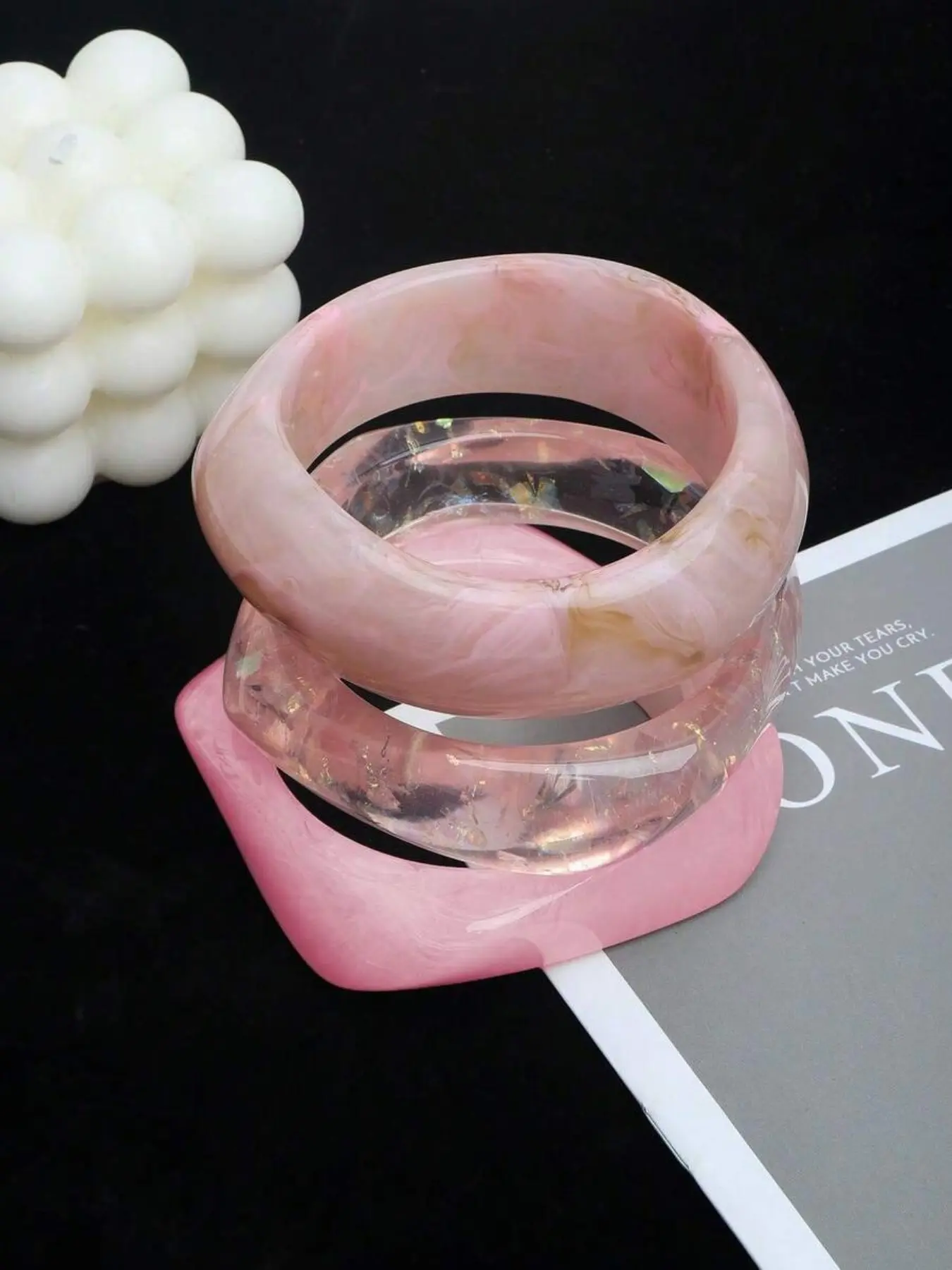 3pcs/Set Pink Acrylic Bracelet Set, Elegant Minimalist Dye Bangle Combination, Elegant Jewelry Bracelet, Can Be Worn Alone Or Stacked, Suitable For Daily Wear And Vacation, Stackable Bracelet Set, Resin Bangle Set, Bracelets Set