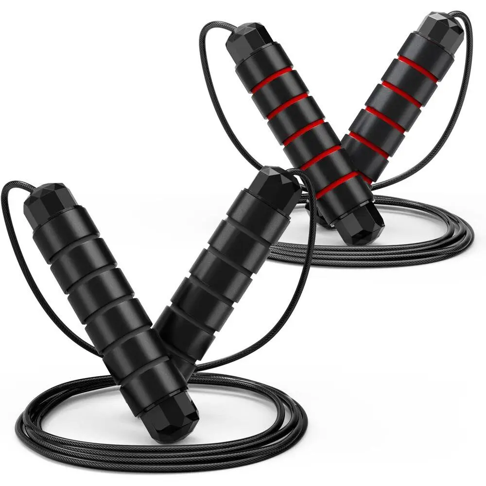 Adjustable Tangle-Free Training Jump Rope Bundle - Polymer Coated Steel Skipping Rope, Digital Magnetic Counter, Dual-Use Cordless Workout Pack for Fitness & Ab Training, Dual-Use Rope