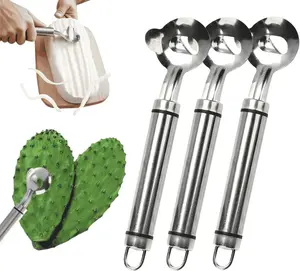 Home Master 3-Pack Stainless Steel Cactus Peeler Utensils Ergonomic Design for Peeling Nopales Thorn Removal Spoon Tool Portable Kitchen Accessory for Food Prep