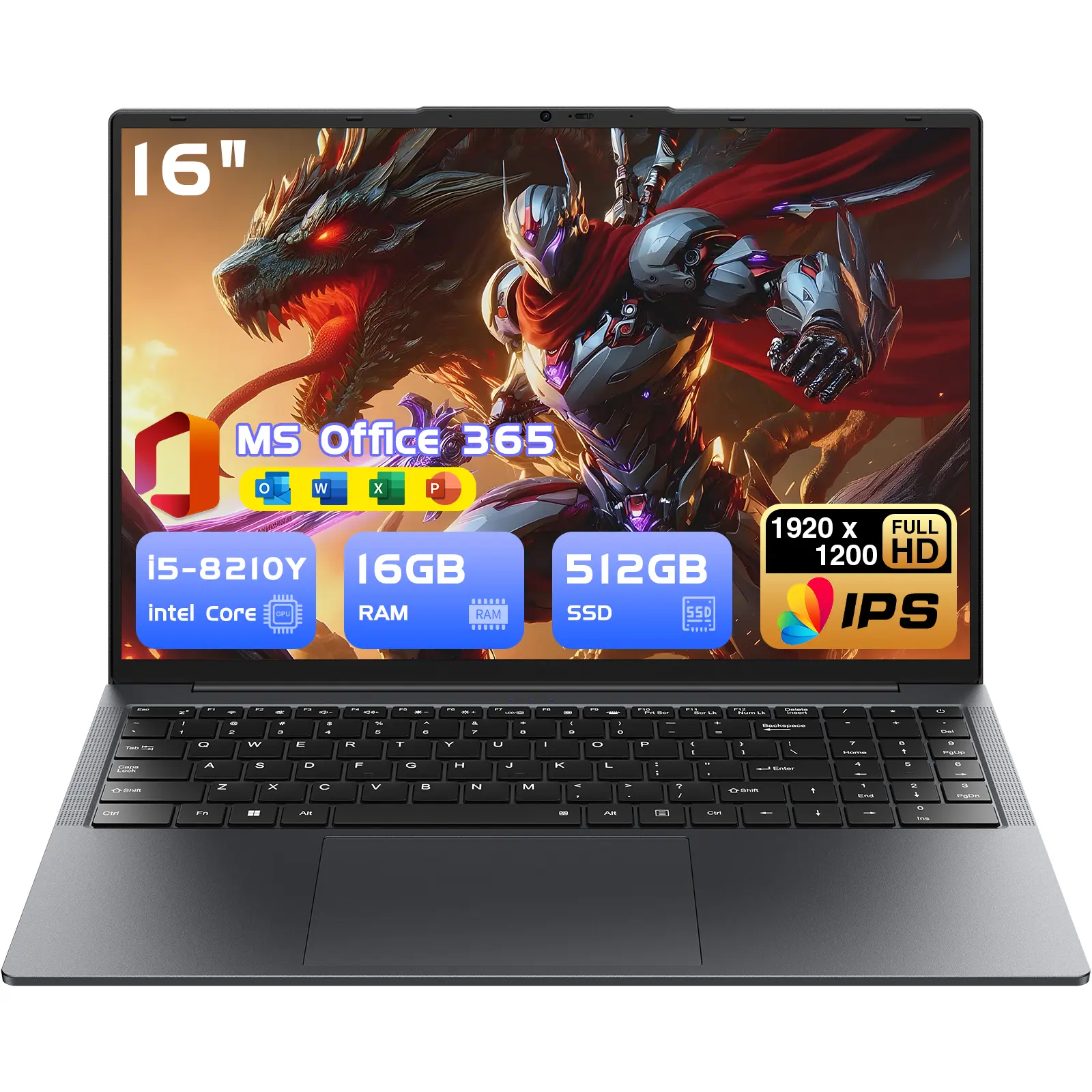 TPV 16" Portable Business Laptop for Students - Core i5 (Up to 3.6GHz), 16GB RAM, 512GB SSD, Windows 11 Pro, MS Office, 1920x1200 FHD 16:10 Display, Backlit Keyboard, BT5.0, Wifi, USB A, USB Type-C, HDMI, RJ45